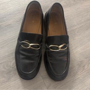 Frame Denim Black Loafers with Gold Chain Detail